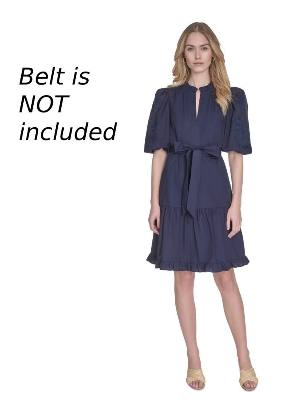 Vince Camuto *Missing Belt Split-Neck Elbow-Sleeve Blue Cotton Dress Size 4 $168